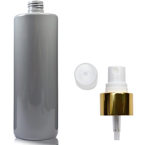 500ml Grey Plastic Bottle with white gold spray