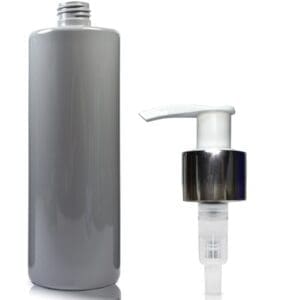 500ml Grey Plastic Bottle with white silver pump