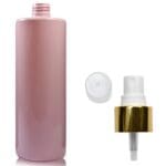 500ml Pink Plastic Bottle with white gold spray