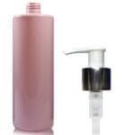 500ml Pink Plastic Bottle with white silver pump