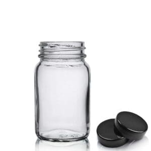 100ml Clear Pharmapac Jar with black plastic lid
