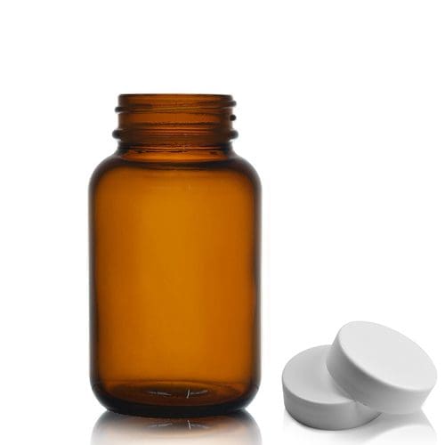 120ml Amber Pharmapac Jar w white plastic lid