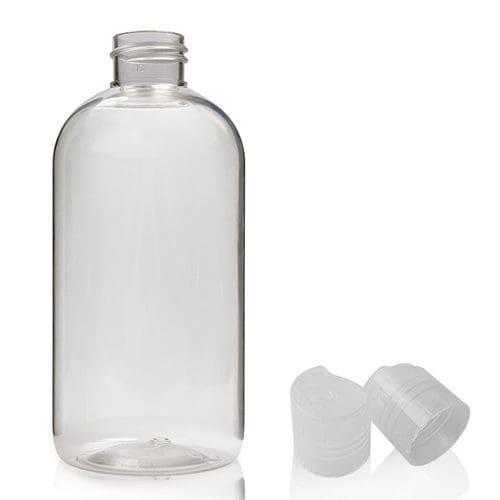 250ml Clear PET Boston Bottle With Disc Top Cap