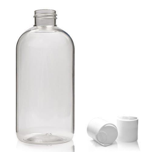 250ml Clear PET Boston Bottle With Disc Top Cap