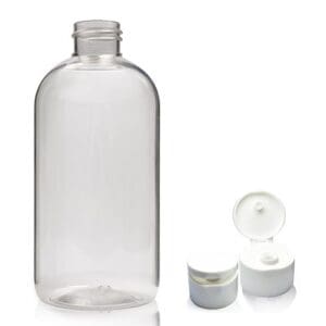 250ml Clear PET Boston Bottle & Flip Top Cap