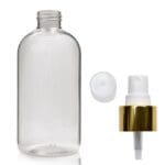 250ml Clear PET Boston Bottle & Gold Atomiser Spray