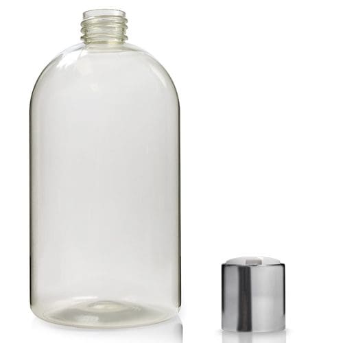 500ml Amber Plastic Bottle & Silver Disc-Top Cap