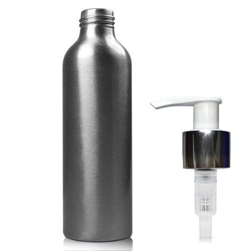 150ML Aluminium Bottle w white silver pump