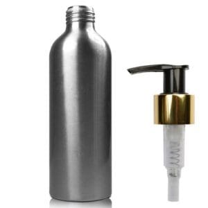 200ML Aluminium Bottle w black gold pump