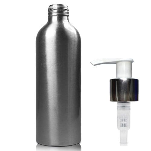 200ML Aluminium Bottle w white silver pump