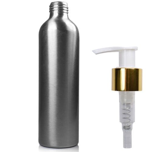 250ML Aluminium Bottle w white gold pump