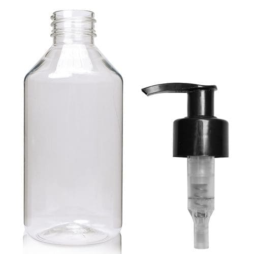 250ml Clear PET Plastic Pharma Veral Bottle W PUMP CAP28PB