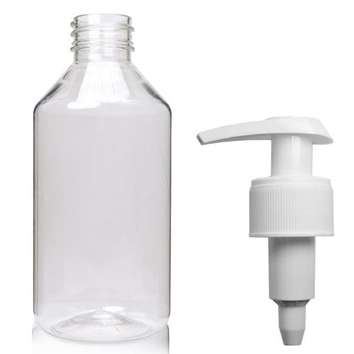 250ml Clear PET Plastic Pharma Veral Bottle W PUMP CAP28PW237