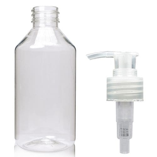 250ml Clear PET Plastic Pharma Veral Bottle W PUMP GCAP28PNAT