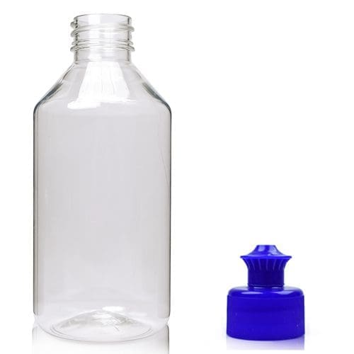 250ml Clear plastic bottles w blue pull