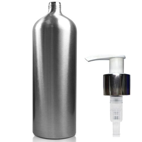 1 Litre Brushed Aluminium Bottle With Glossy Lotion Pump