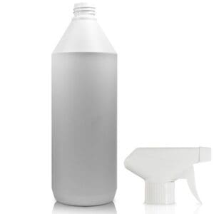 1 Litre White HDPE Bottle With White Trigger Spray