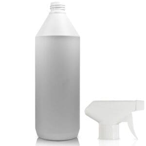 1 Litre White HDPE Bottle With White Trigger Spray