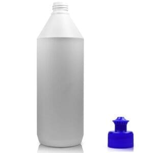 1 Litre White HDPE Bottle With Blue Pull Top Cap