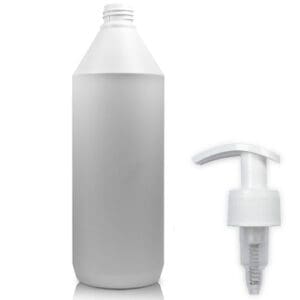 1 Litre White HDPE Bottle With White Lotion Pump