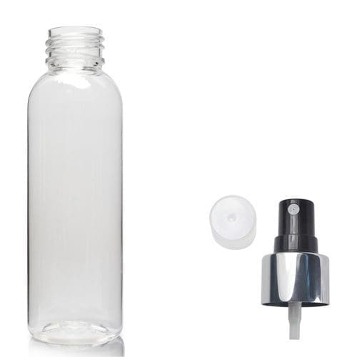 100ml Clear PET Boston Bottle & Silver Atomiser Spray