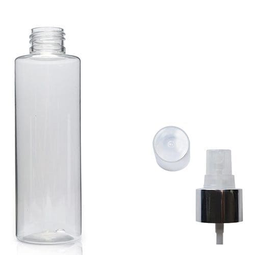 150ml Clear PET Plastic Tubular Bottle & Silver Atomiser Spray