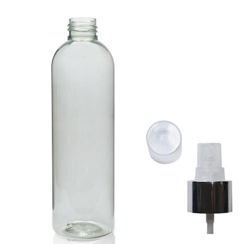 250ml rPET Boston Bottle & Silver Atomiser Spray