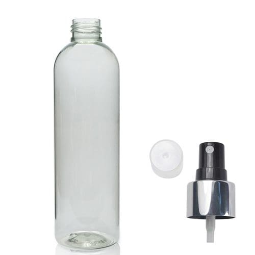 250ml rPET Boston Bottle & Silver Atomiser Spray