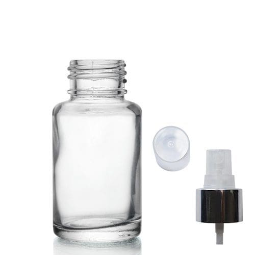 30ml Clear Glass Atlas Bottle & Silver Atomiser Spray