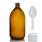 1000ml Amber Glass Sirop Bottle With White Medilock Cap & Spoon