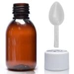 100ml Amber PET Bottle With White CR Cap & Spoon