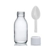 100ml Clear Glass Sirop Bottle With White Medilock Cap & Spoon