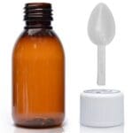 125ml Amber PET Bottle With White CR Cap & Spoon