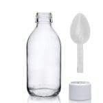 200ml Clear Glass Syrup Bottle & White Medilock Cap