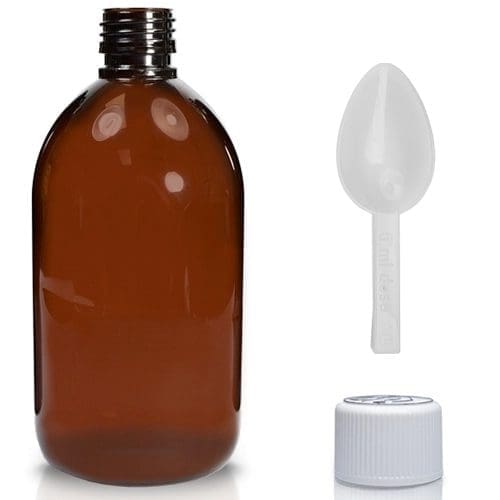 500ml Amber PET Bottle With White CR Cap & Spoon