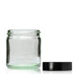 2 oz Glass Jars with Lids, Bumobum 3 pack Clear Small Jar with Black Lids,  Blank Labels & Inner Liners, 60 ml Empty Round Cosmetic Containers for