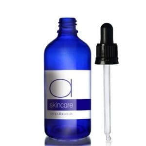 100ml Blue Glass Skincare Bottle With Glass Pipette