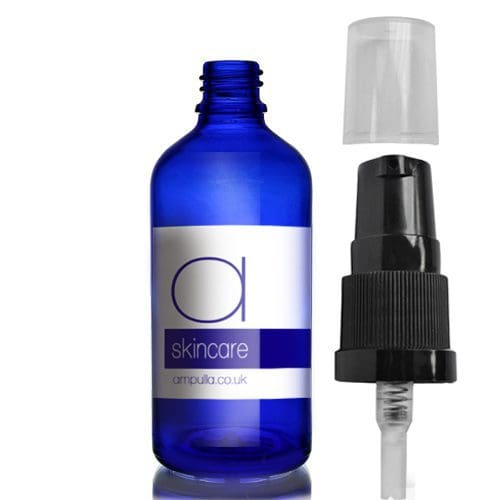 100ml Blue Glass Skincare Bottle With Lotion Pump