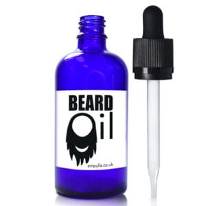 100ml Blue Glass Beard Oil Bottle With CRC Glass Pipette