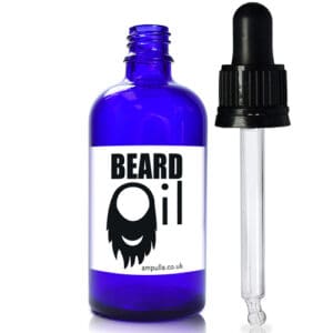 100ml Blue Glass Beard Oil Bottle With Glass Pipette