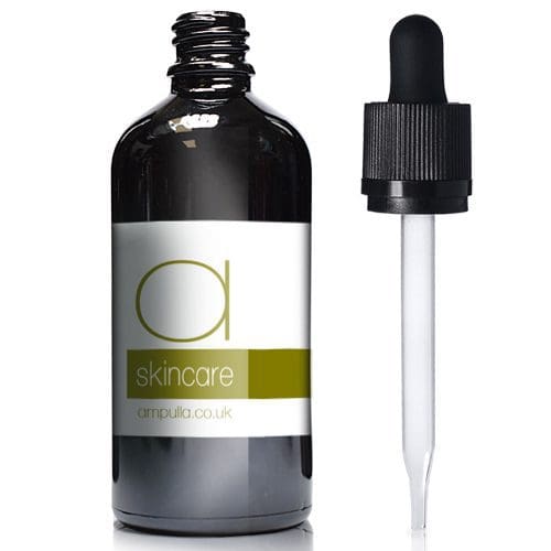 100ml Black Glass Skincare Bottle With CRC Glass Pipette