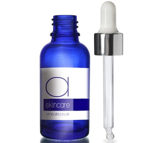 30ml Blue Glass Skincare Bottle With Luxury Pipette With Wiper
