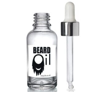 30ml Clear Beard Oil Bottle With Silver Pipette With Wiper