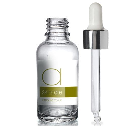 30ml Clear Dropper Bottle With Silver Pipette With Wiper