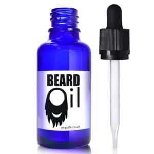 30ml Blue Glass Beard Oil Bottle With CRC Glass Pipette