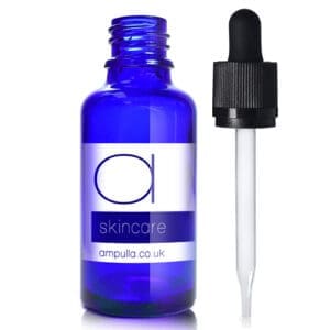 30ml Blue Glass Skincare Bottle With CRC Glass Pipette With Wiper