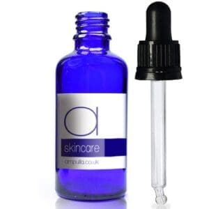 50ml Blue Glass Skincare Bottle With T/E Pipette With Wiper