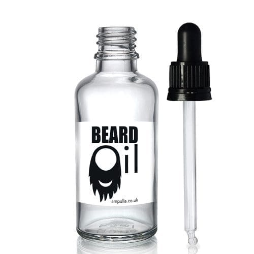 50ml Clear Beard Oil Bottle With Pipette And Wiper