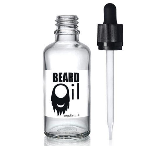 50ml Clear Beard Oil Bottle With Child Resistant Pipette With Wiper