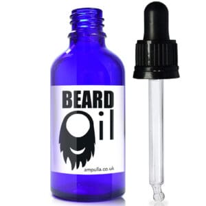 50ml Blue Glass Beard Oil Bottle With T/E Glass Pipette